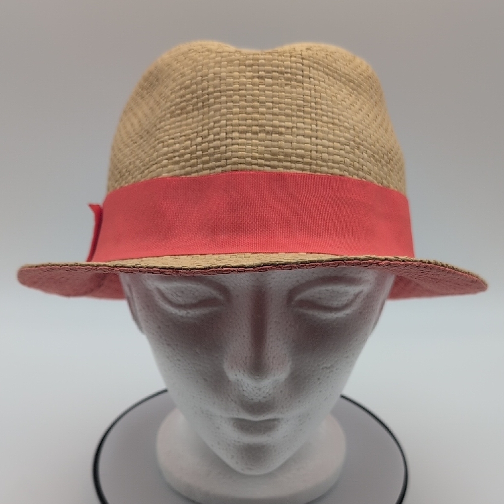 Tan Straw Hat with Pink Grapefruit Coloured Band